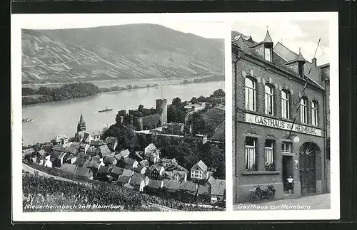 AK Niederheimbach, Gasthaus zur Heimburg, Teilansicht mit Heimburg