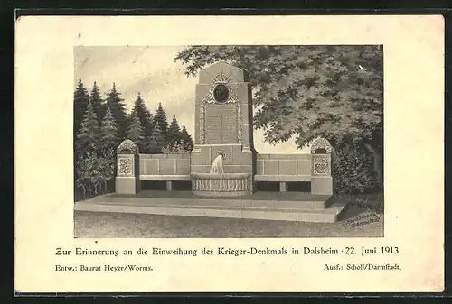 AK Dalsheim, Erinnerungskarte zur Einweihung des Krieger-Denkmals am 22. Juni 1913