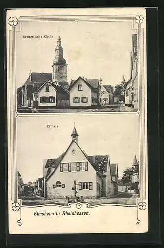 AK Eimsheim / Rheinhessen, Evangelische Kirche, Rathaus