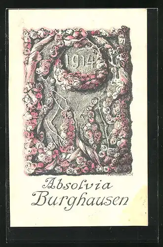Künstler-AK Burghausen, Absolvia 1914, Rosendickicht