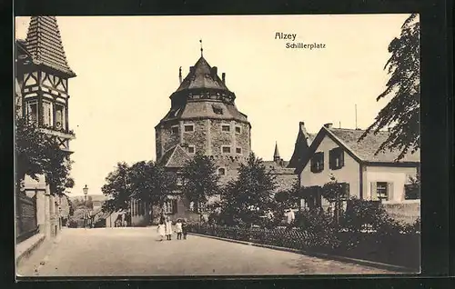 AK Alzey, Schillerplatz mit Kindern