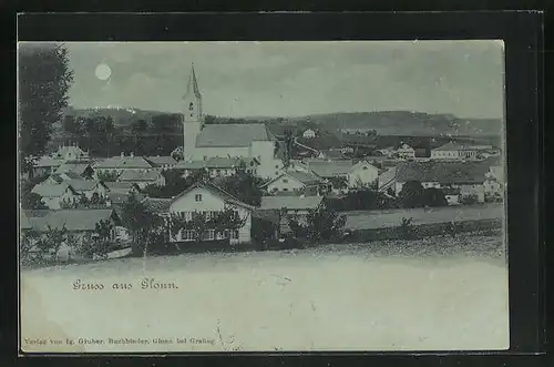 Mondschein-AK Glonn, Panoramablick von der Bergwiese