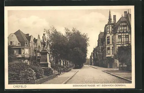 AK Crefeld, Bismarckstrasse mit Bismarck-Denkmal