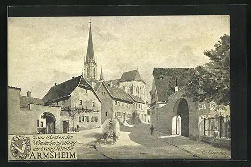 AK Armsheim, Strasse mit Blick auf Kirche