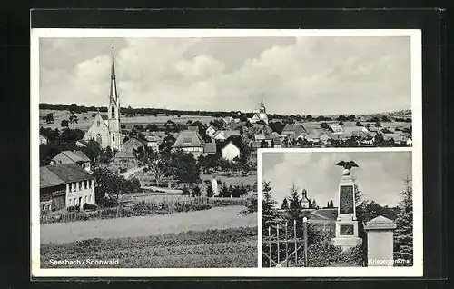 AK Seesbach / Soonwald, Teilansicht, Kriegerdenkmal