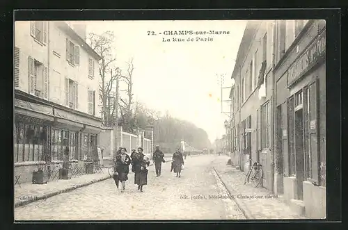 AK Champs-sur-Marne, La Rue de Paris, Strassenpartie