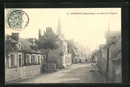 AK Chemazé, La Rue de l`Eglise, Strassenpartie