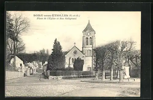 AK Soisy-sous-Étoiles, Place de l`Église et Rue Galignani