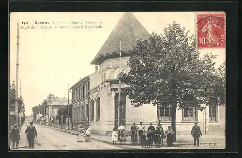 AK Bezons, Rue de Villeneuve angle de la Rue de la Mairie, Ecole Maternelle