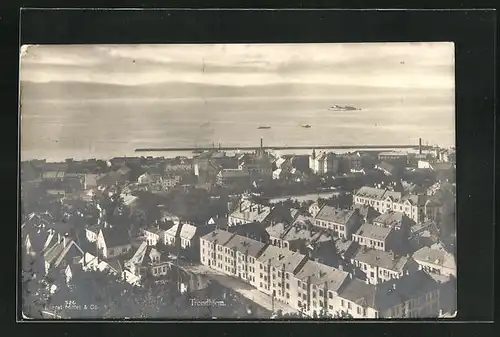 AK Trondheim, Blick vom Berg auf den Ort