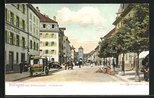 AK Villingen / Schwarzwald, Riethstrasse mit Gasthaus zur Blume und Blick zum Riettor