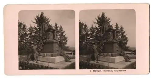 Stereo-Fotografie Ansicht Rudelsburg / Thür., Denkmal Jung Bismarck