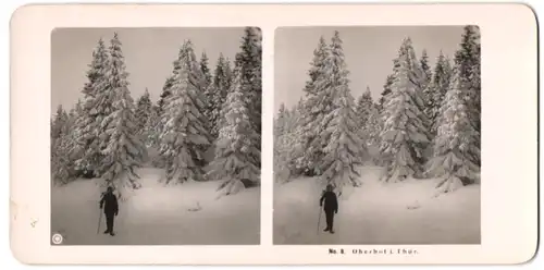 Stereo-Fotografie Ansicht Oberhof / Thür., Kind im verschneiten Thüringer Wald