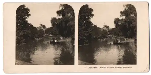 Stereo-Fotografie Neue Photographische Gesellschaft A.G., Berlin, Ansicht Dresden, Carolasee im kgl. grossen Garten