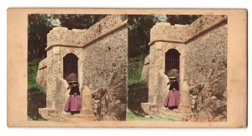 Stereo-Fotografie Dame mit Hut an der Villa de Tour