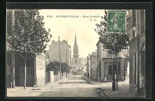 AK Alfortville, Rue Amélie, Strassenpartie