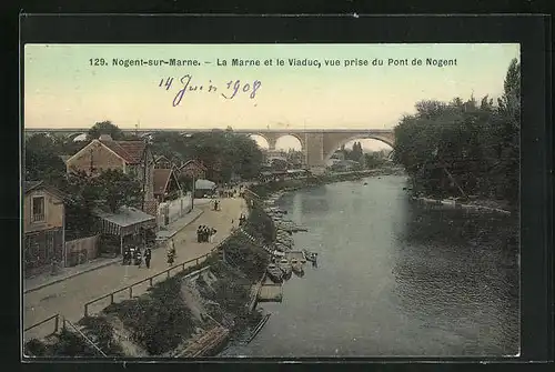 AK Nogent-sur-Marne, La Marne et le Viaduc, vue prise du Pont de Nogent
