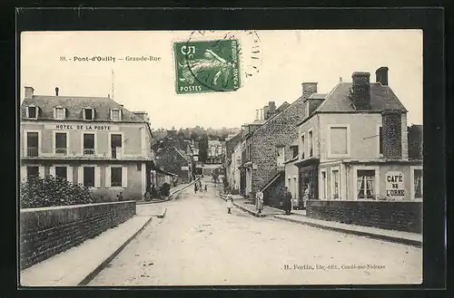 AK Pont-d`Ouilly, Grande-Rue, Hotel de la Poste, Café de l`Orne