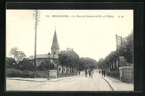 AK Bellevue, Le3 Pont du Chemin de Fer et l`eglise