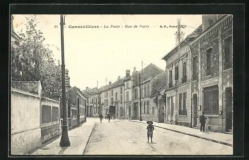 AK Gennevilliers, la Poste et Rue de Paris