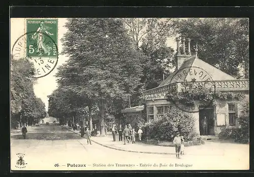 AK Puteaux, Station des Tramways, Entrée du Bois de Boulogne