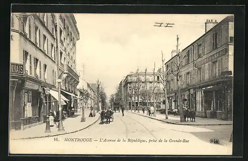 AK Montrouge, L'Avenue de la République, prise de la Grande-Rue