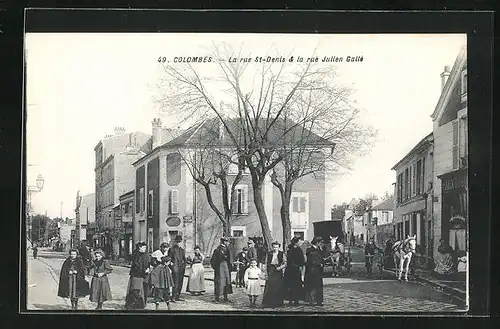 AK Colombes, La rue St-Denis & la rue Julien Gallé