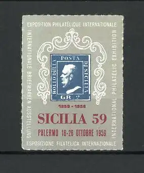 Reklamemarke Palermo Exposition Phelatilique Internationale SICILLIA 1959, Herrenportrait