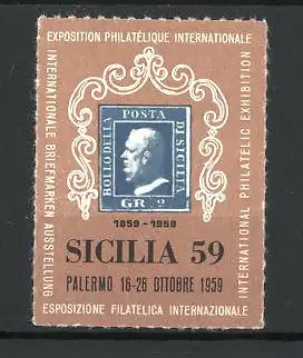 Reklamemarke Palermo, Exposition Phelatilique Internationale SICILIA 1959, Herrenportrait
