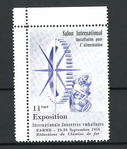 Reklamemarke Parme, 11. Exposition Internationale Conserves emballages 1956, Messelogo Zahnrad