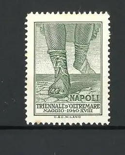 Künstler-Reklamemarke Napoli, Triennale d'Oltremare 1940, Herrenfüsse in Sandalen