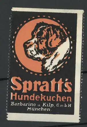Reklamemarke Spratt's Hundekuchen, Barbarino u. Kilp GmbH, München, Portrait eines Bernhardiners