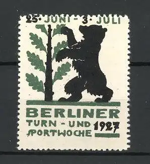 Reklamemarke Berlin, Turn- und Sportwoche 1927, Berliner Bär am Eichenblattzweig