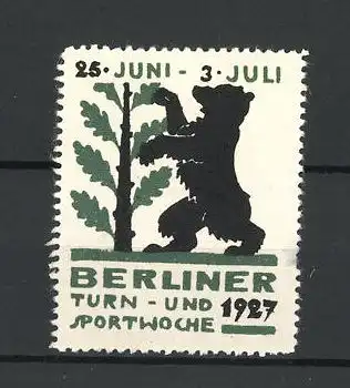 Reklamemarke Berlin, Turn- und Sportwoche 1927, Berliner Bär mit Eichenblätterstrauch