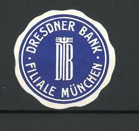 Reklamemarke Dresdner Bank, Filiale München, Firmenlogo