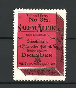 Reklamemarke Salem Aleikum, orientalische Cigarettenfabrik Yenidze, Dresden, Schachtel