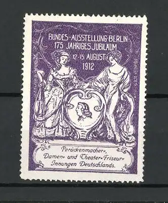 Reklamemarke Berlin, Bundes-Ausstellung 1912, zwei Damen mit einem Herrenportrait