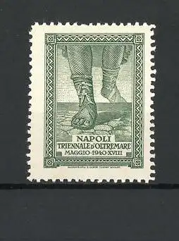 Künstler-Reklamemarke Napoli, Triennale d'Oltremare 1940, Herrenfüsse in mittelalterlichen Sandalen