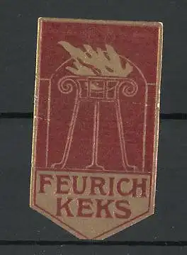 Präge-Reklamemarke Feurich Keks, brennende Säule