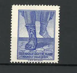 Künstler-Reklamemarke Napoli, Triennale d'Oltremare 1940, Herrenfüsse in mittelalterlichen Sandalen