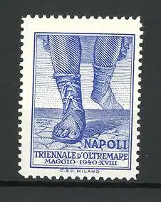 Künstler-Reklamemarke Napoli, Triennale d'Oltremare 1940, Herrenfüsse in mittelalterlichen Sandalen