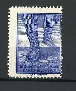 Künstler-Reklamemarke Napoli, Triennale d'Oltremare 1940, Herrenfüsse in mittelalterlichen Sandalen