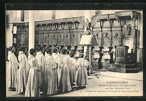 AK Solesmes, Colonie de vacances a l`Abbaye, La Manecanterie, Kleine Sänger in der Abtei