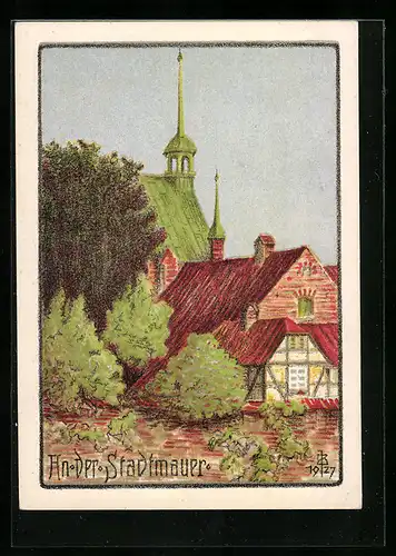 Künstler-AK sign. J. Brücke: An der Stadtmauer