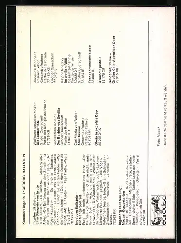 AK Opernsängerin Ingeborg Hallstein mit Locken, Autograph