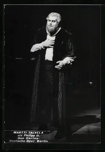 AK Berlin, Deutsche Oper, Opernsänger Martti Talvela als Philipp II. in Don Carlos, Autograph