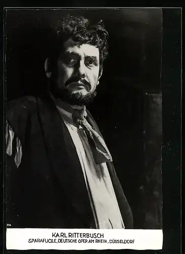 AK Düsseldorf, Deutsche Oper am Rhein, Opernsänger Karl Ritterbusch in Sparafucile, Autograph