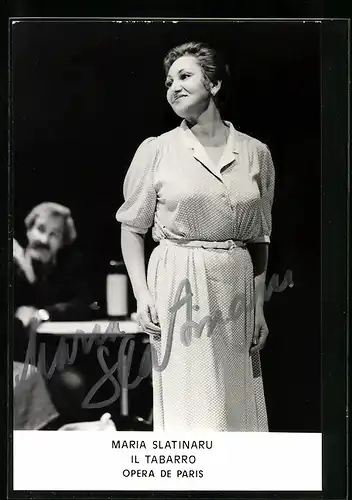 AK Paris, Opera de Paris, Opernsängerin Maria Slatinaru in Il Tabarro, Autograph
