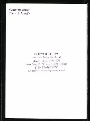 AK Opernsänger Claes H. Ahnsjö schaut seitlich, Autograph