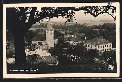 AK Saxen, Ortspartie mit Kirche